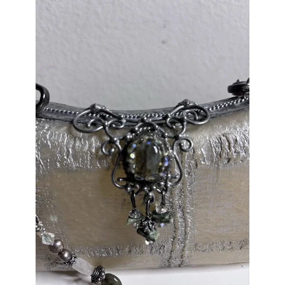 Vtg Maya Evangelista Brown Art Deco Resin Metal Beaded Strap Shoulder Handbag